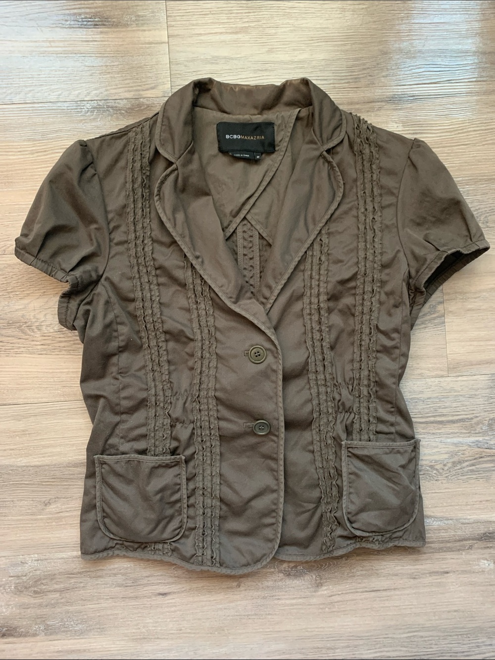 BCBGMaxAzria Green Brown Short-Sleeve Top Size M